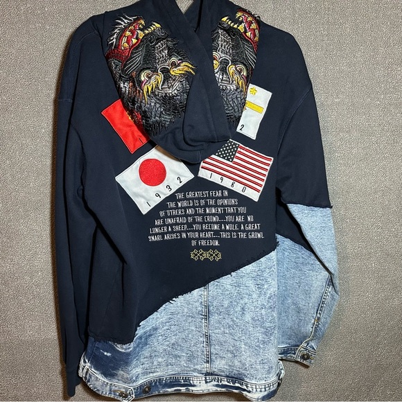 Very Rare- Iro Ochi Blue Half Denim Honshu WLVS JPN Embroidered Hoodie Size L - Picture 4 of 16